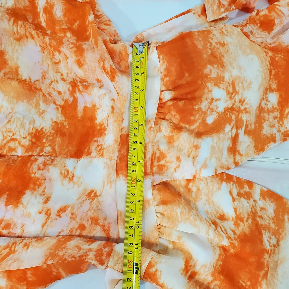 Nasty Gal Tie Dye V-Neck Relaxed Tiered Romper Orange and White Size 4 - Picture 5 of 8